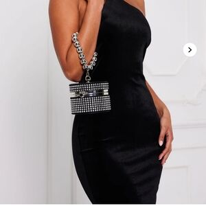 Elegant Black and Silver Rhinestone Cosmetic Bag